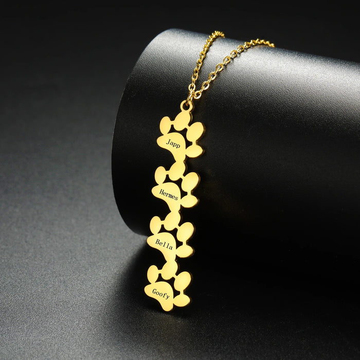 Custom Pet Name Paw Pendant Necklace