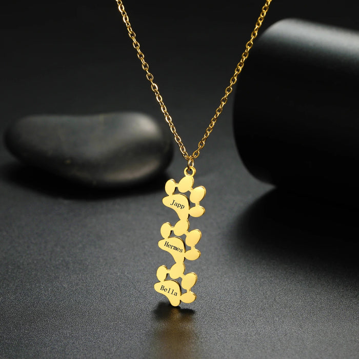 Custom Pet Name Paw Pendant Necklace