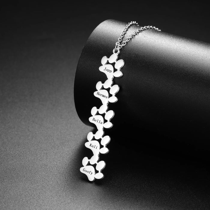 Custom Pet Name Paw Pendant Necklace