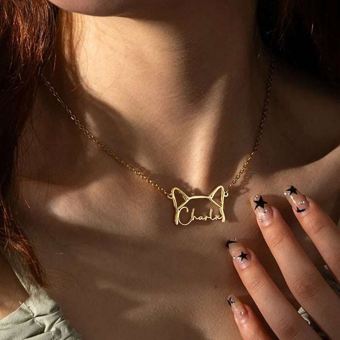 Custom Pet Outline Pendant Necklace With Name Detail