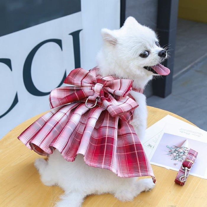 Plaid Harness Dress With Matching Leash