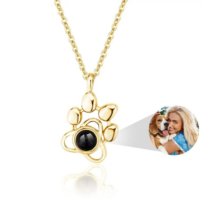 Custom Pet Photo Necklace With Paw And Shapes Pendant