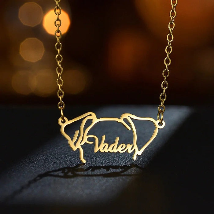 Custom Pet Outline Pendant Necklace With Name Detail