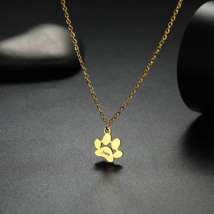 Custom Pet Name Paw Pendant Necklace