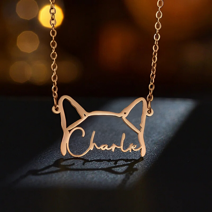 Custom Pet Outline Pendant Necklace With Name Detail