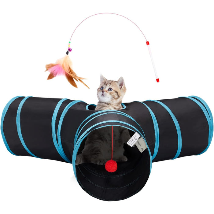 3 Way Collapsible Cat Tunnel Toy With Peek Hole And Ball