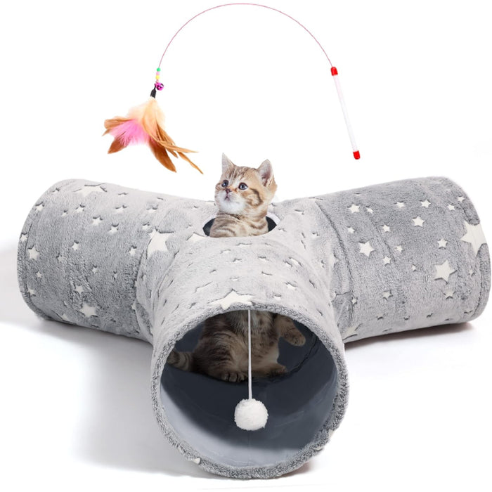 3 Way Collapsible Cat Tunnel Toy With Peek Hole And Ball