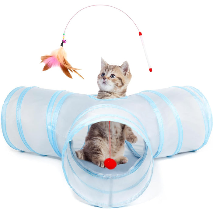 3 Way Collapsible Cat Tunnel Toy With Peek Hole And Ball