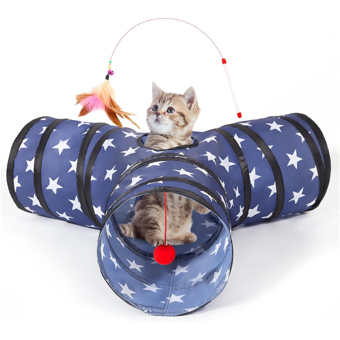 3 Way Collapsible Cat Tunnel Toy With Peek Hole And Ball