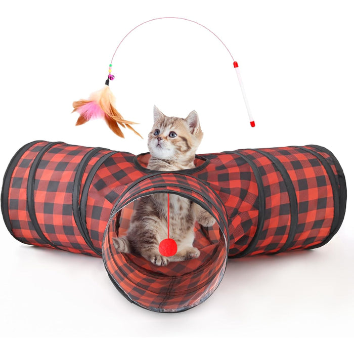 3 Way Collapsible Cat Tunnel Toy With Peek Hole And Ball