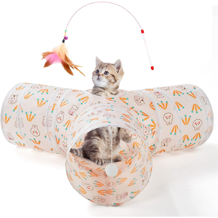 3 Way Collapsible Cat Tunnel Toy With Peek Hole And Ball