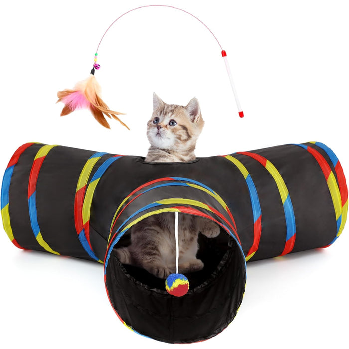 3 Way Collapsible Cat Tunnel Toy With Peek Hole And Ball