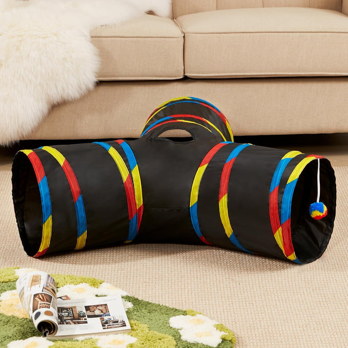 3 Way Collapsible Cat Tunnel Toy With Peek Hole And Ball