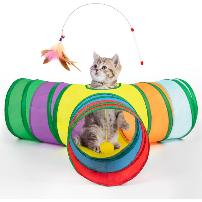 3 Way Collapsible Cat Tunnel Toy With Peek Hole And Ball