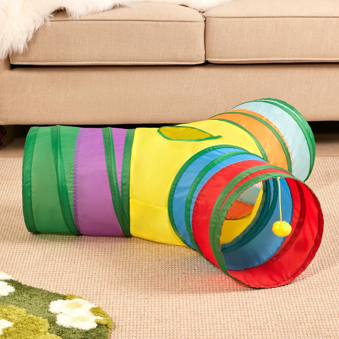 3 Way Collapsible Cat Tunnel Toy With Peek Hole And Ball