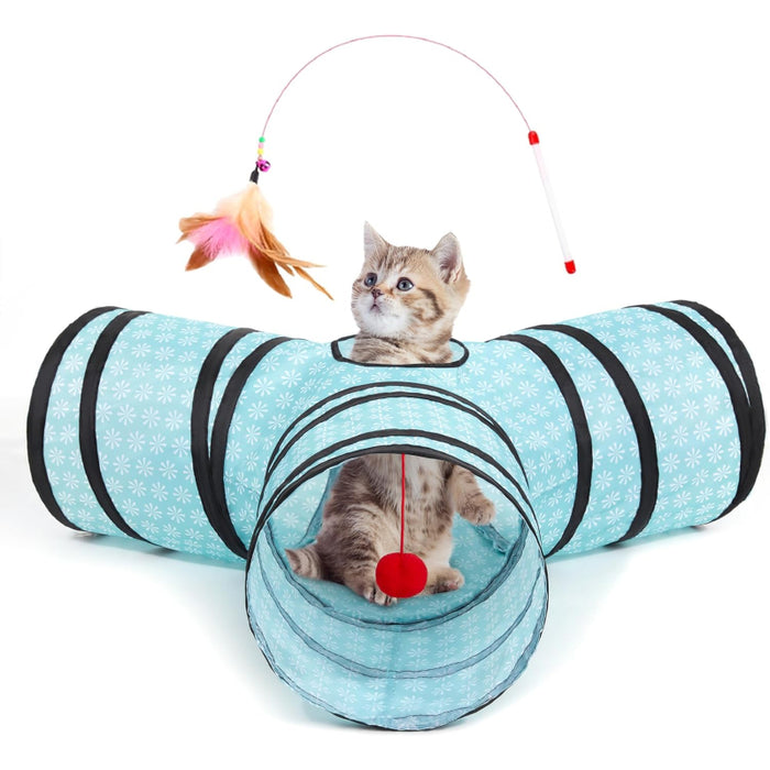 3 Way Collapsible Cat Tunnel Toy With Peek Hole And Ball