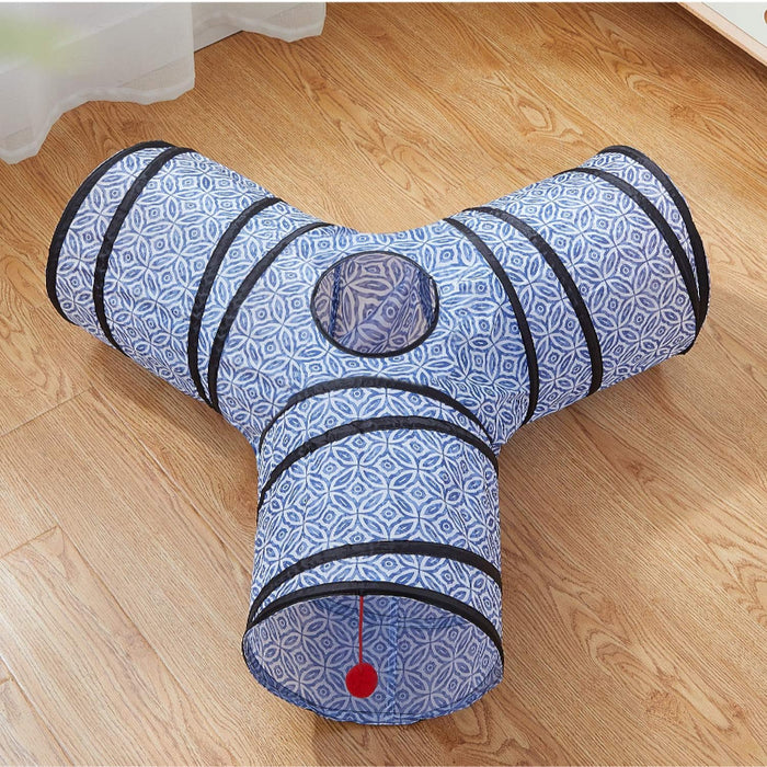 3 Way Collapsible Cat Tunnel Toy With Peek Hole And Ball