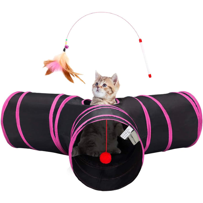 3 Way Collapsible Cat Tunnel Toy With Peek Hole And Ball