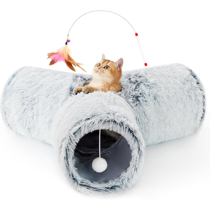 3 Way Collapsible Cat Tunnel Toy With Peek Hole And Ball