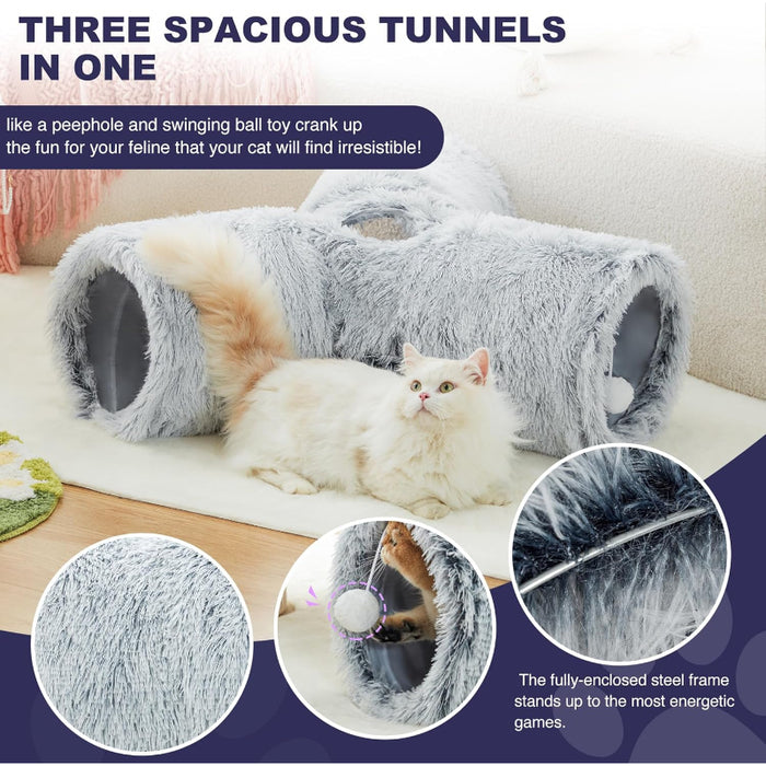 3 Way Collapsible Cat Tunnel Toy With Peek Hole And Ball