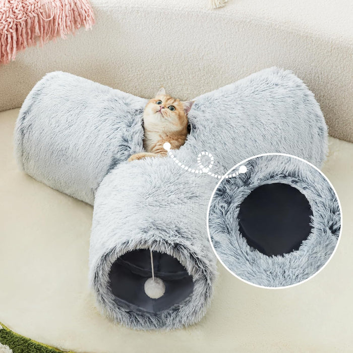 3 Way Collapsible Cat Tunnel Toy With Peek Hole And Ball