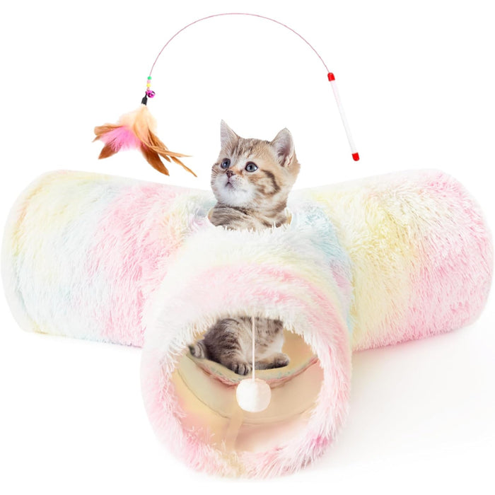 3 Way Collapsible Cat Tunnel Toy With Peek Hole And Ball