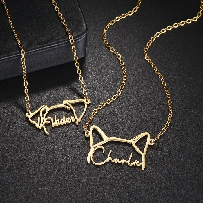 Custom Pet Outline Pendant Necklace With Name Detail