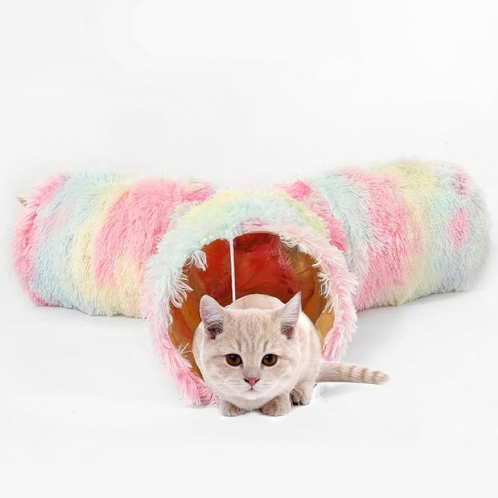 Round Plush Pet Bed With Tunnel Hideout