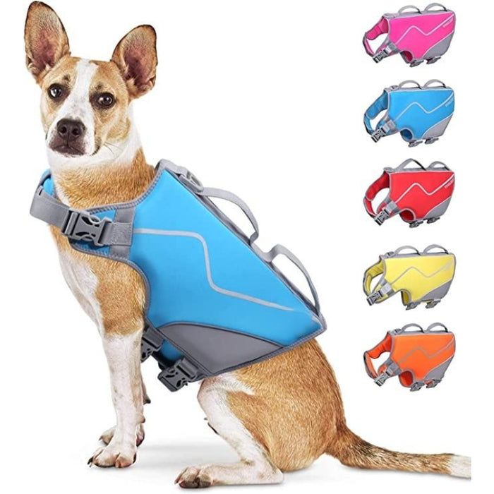 Large Dog Life Jacket, Snug Neoprene Life Jacket For Dogs With Superior Buoyancy & Rescue Handle, Red L