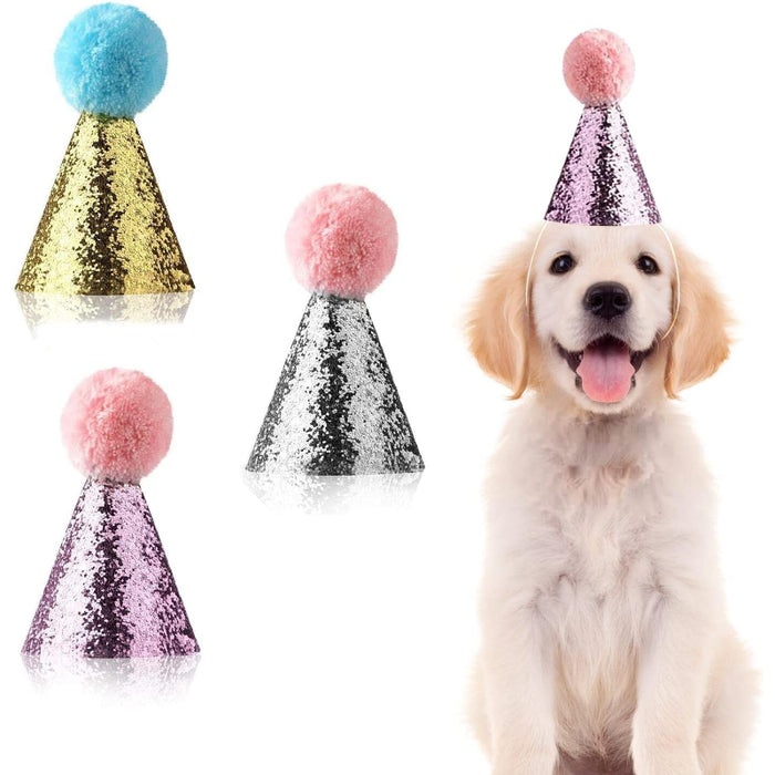 3pcs Dog Birthday Hat For Pets Party Decoration Supplies, Cat Kitten Headband Hats Charms Grooming Accessories