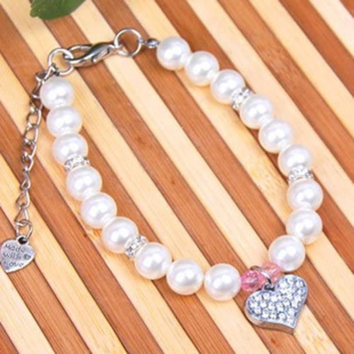 Fancy Pinky Crystal Heart Pet Cat Dog Necklace Jewelry