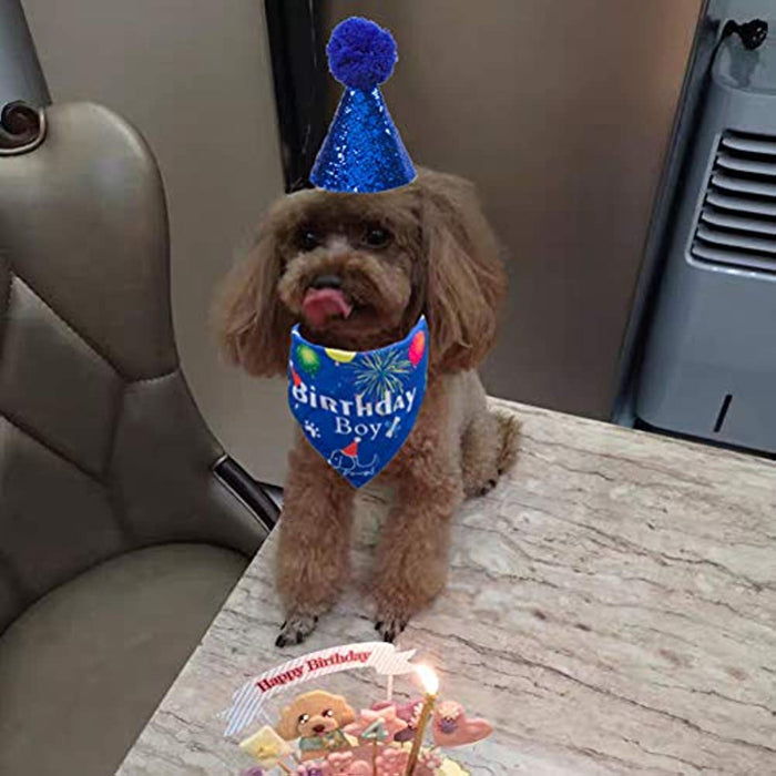 Dog Birthday Bandana Hat Set Dog Puppy Birthday Party Supply Dog Bandana Boy Girl Puppy Birthday Hat Scarf For Small Medium Dog Pet