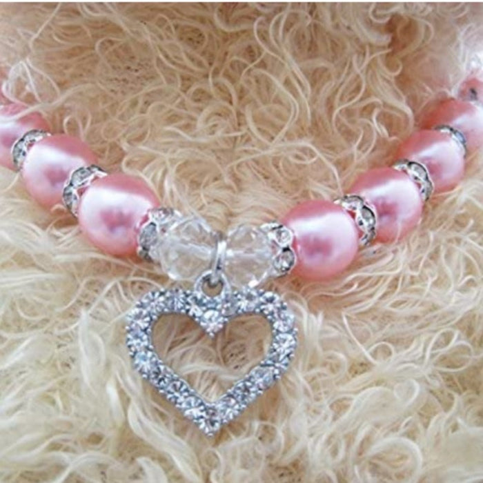 Engraved Crystal Heart Dog Necklace Jewelry With Bling Pearls Rhinestones