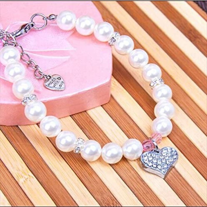 Fancy Pinky Crystal Heart Pet Cat Dog Necklace Jewelry