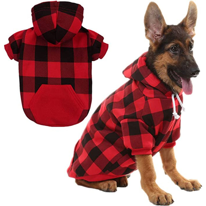 Plaid Dog Hoodie Pet Clothes Sweaters With Hat