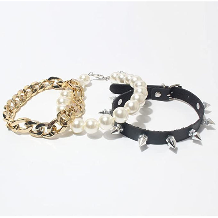 Gold Link Chain Punk Pearl Necklace For Dogs