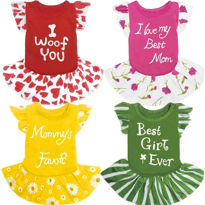 4 Pieces Dog Dress Dog Clothes for Small Dogs Girl Dog Clothes Flower Dog Dresses for Small Dogs