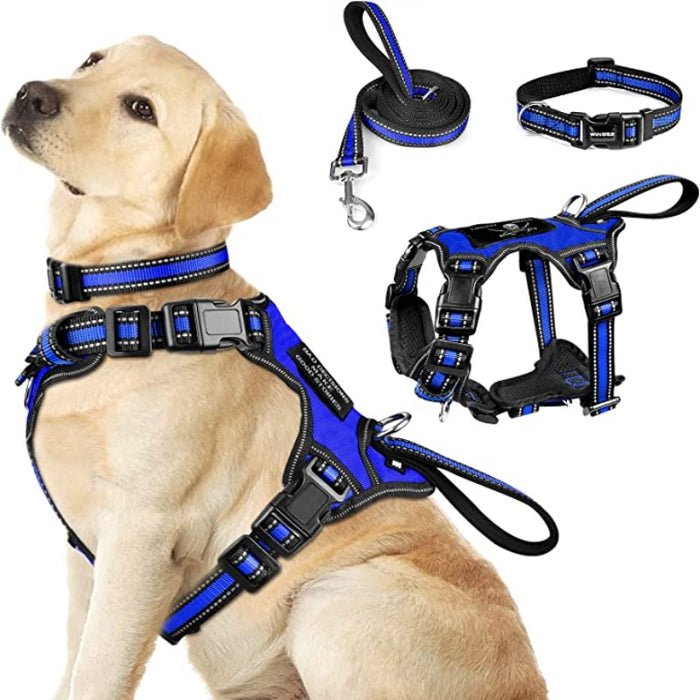 Pet Harness Collar And Leash Set, All-In-One Reflective Dog Harness No Pull With Adjustable Buckles For Puppies