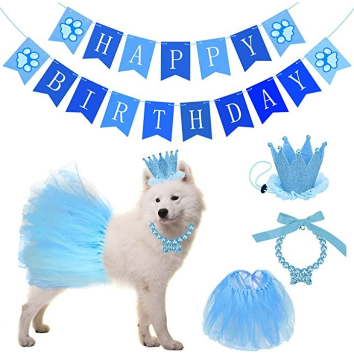 Dog Birthday Party Supplies with Birthday Banner Pull Flag, Crown Cap