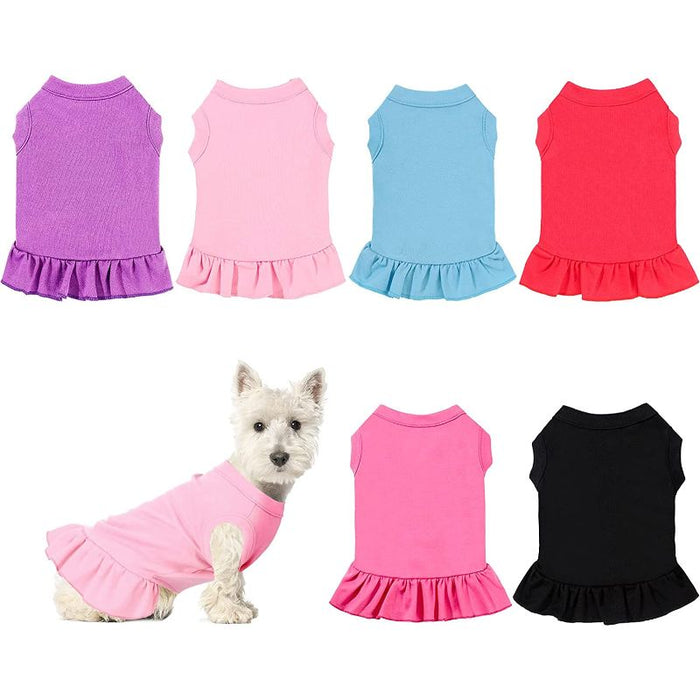 6 Pieces Dog Dresses Dog Shirt Skirt Dog Sleeveless Dress Breathable Pet Shirts with Ruffles Dog Sundress Dog Outfits for Dogs and Cats