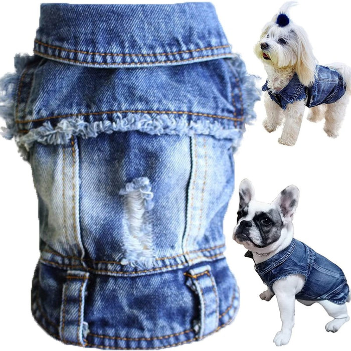 Dog Jean Jacket With Blue Denim Lapel Vest Coat