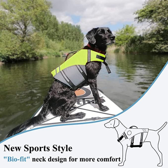 New Sports Style Ripstop Dog Life Jacket With Superior Buoyancy & Rescue Handle, Bright Yellow, M