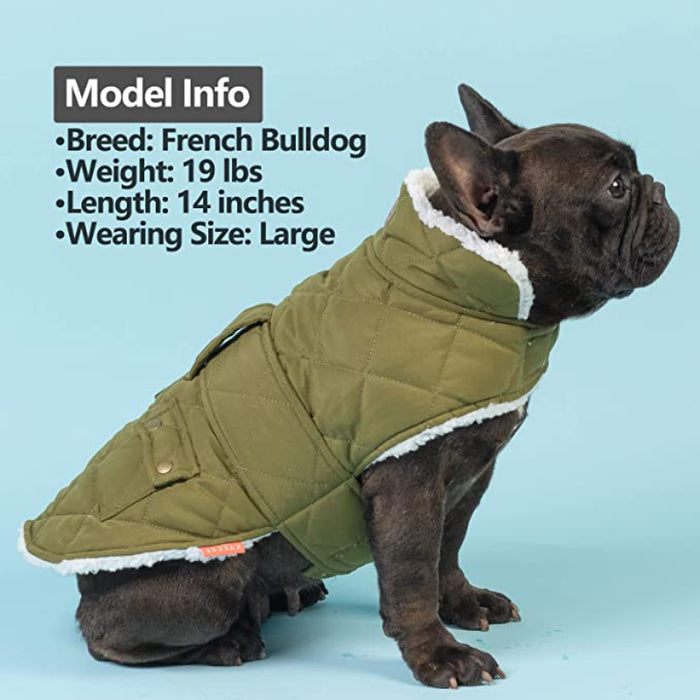 Dog Cold Weather Coats Cozy Windproof Padded Sherpa Warm Dog Green Jacket For Small Dogs With Furry Collar Dog Apparel