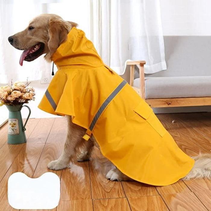 Dog Raincoat With Hood With Reflective Strip Adjustable Belly Strap