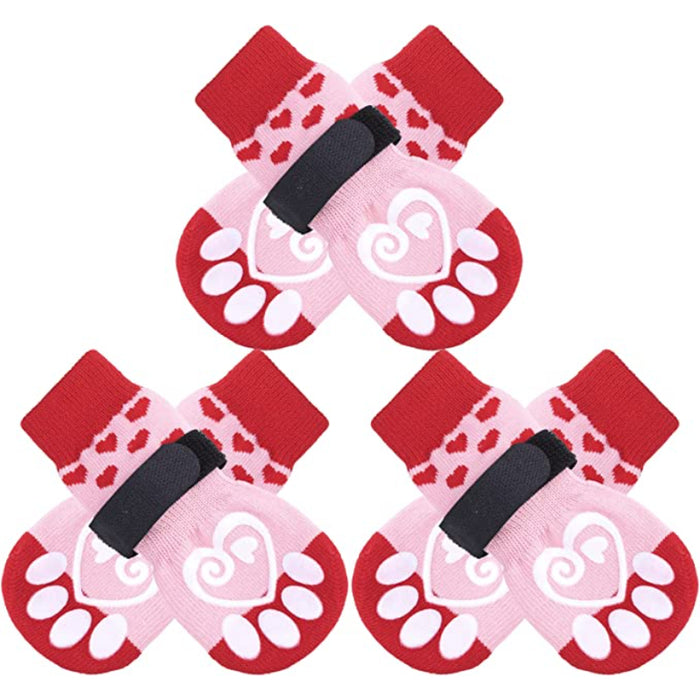 Double Side Anti-Slip Dog Socks With Adjustable Straps For Dogs 4 Pack