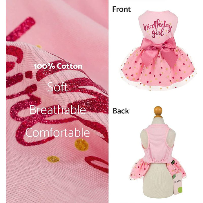 Birthday Girl Dog Tulle Dress, Dog Clothes for Small Dogs Girl, Cat Apparel, Pink, Small