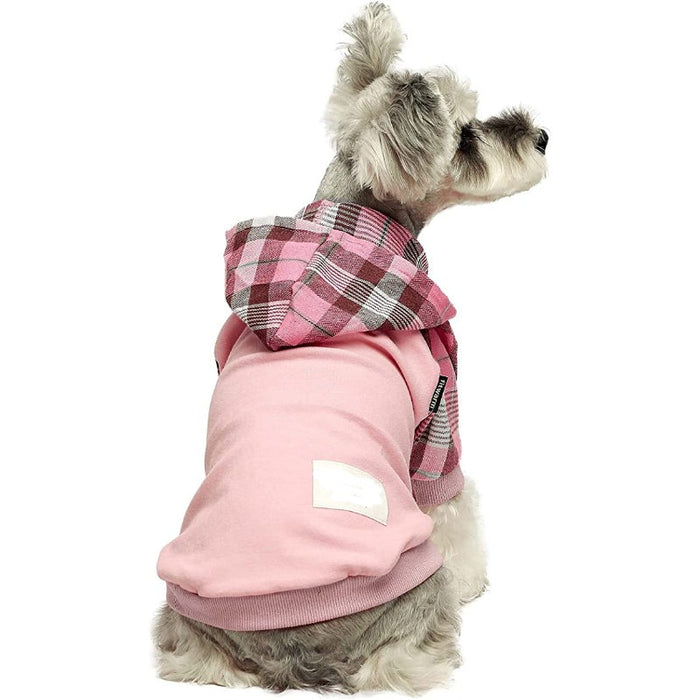 100% Cotton Girl Plaid Dog Clothes Lightweight Puppy Hoodie Pet Sweatshirt Doggie Hooded Outfits Cat Apparel