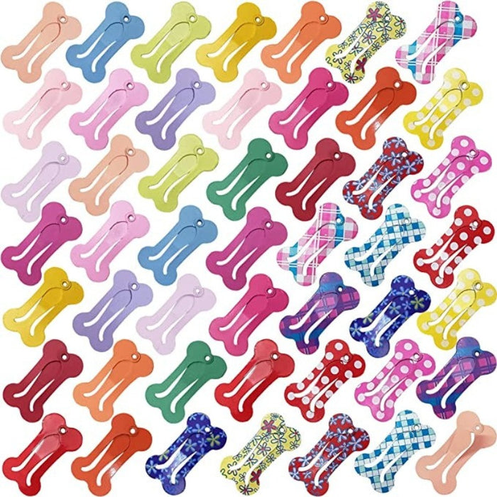 48 PCS Hair Clips For Dogs, 1 Inch Small Dog Bow Mini Bone Snap Dog Barrette For Small Dog Hair, Tiny Pet Grooming Hair Accessories For Yorkie Puppy