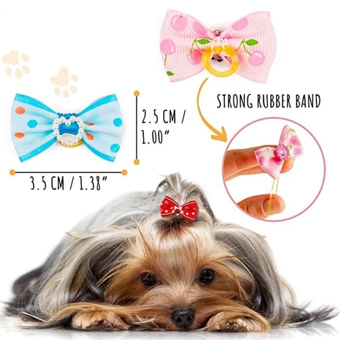 Dog Bows With Strong Rubber Bands And Rhinestone Pearls For Small Dog