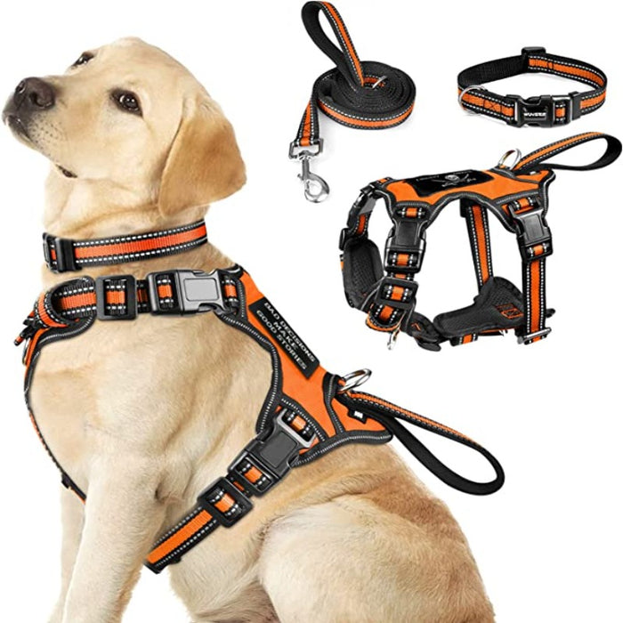 Pet Harness Collar And Leash Set, All-In-One Reflective Dog Harness No Pull With Adjustable Buckles For Puppies